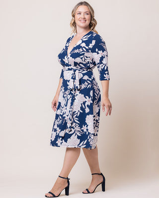 Signature Print Wrap Dress in Navy Lily Peony Print