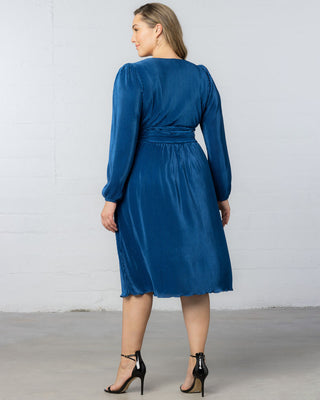 Sophie Long Sleeve Pleated Cocktail Dress in Teal Topaz