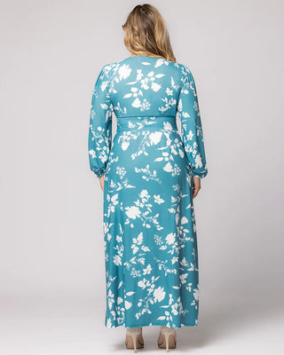 Kelsey Long Sleeve Maxi Dress in Aqua Blooms