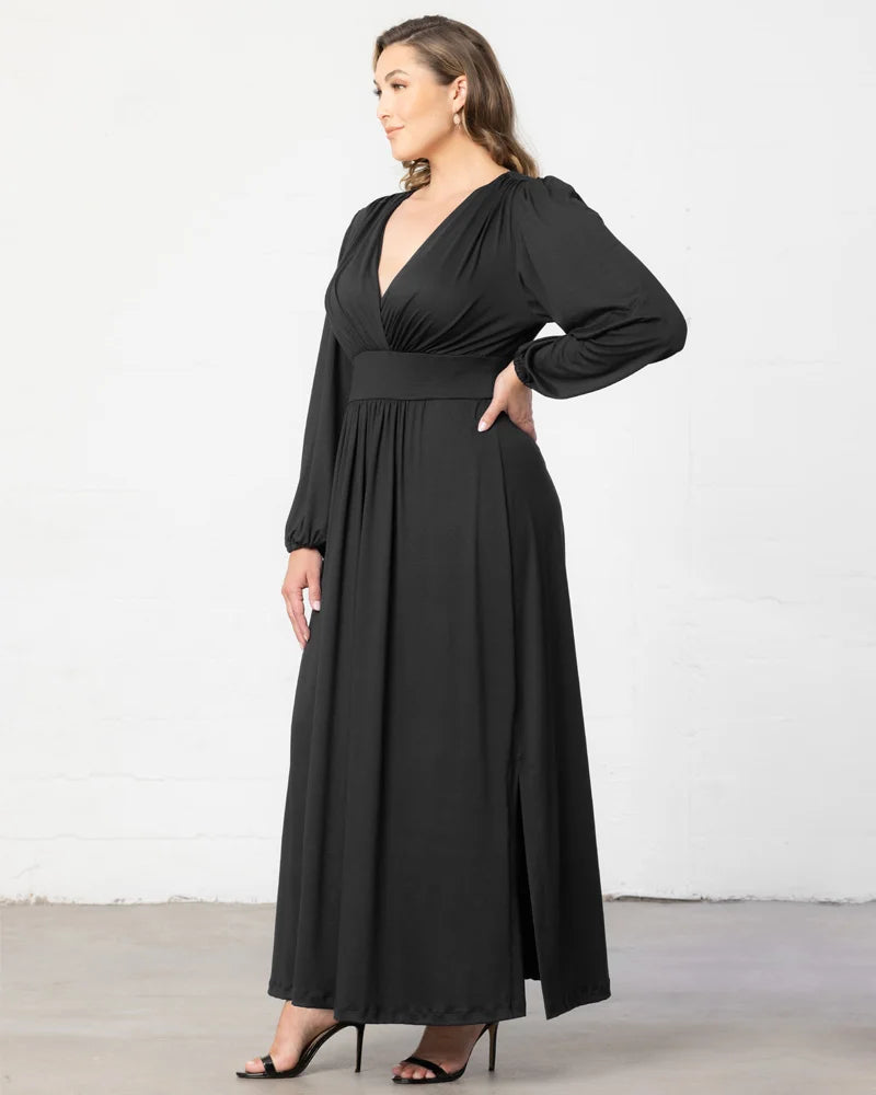 Kiyonna Plus Size Kelsey Long Sleeve Maxi Dress - Black Noir - 2X Kiyonna Plus Size Kelsey Long Sleeve Maxi Dress - Black Noir - 2X