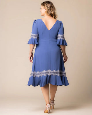 Villa Lace Trim Cocktail Dress in Slate Blue