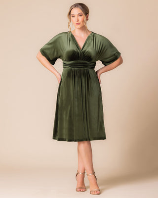 Angelic Velvet Midi Cocktail Dress in Olive
