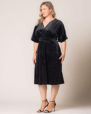 Angelic Velvet Midi Cocktail Dress in Onyx