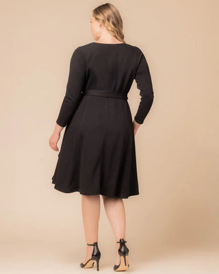 London Sweater Knit Wrap Dress in Black Noir