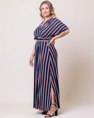 Vienna Maxi Dress in Nautical Navy Stripes