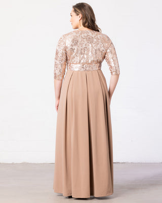 Paris Pleated Sequin Gown in Rose Gold