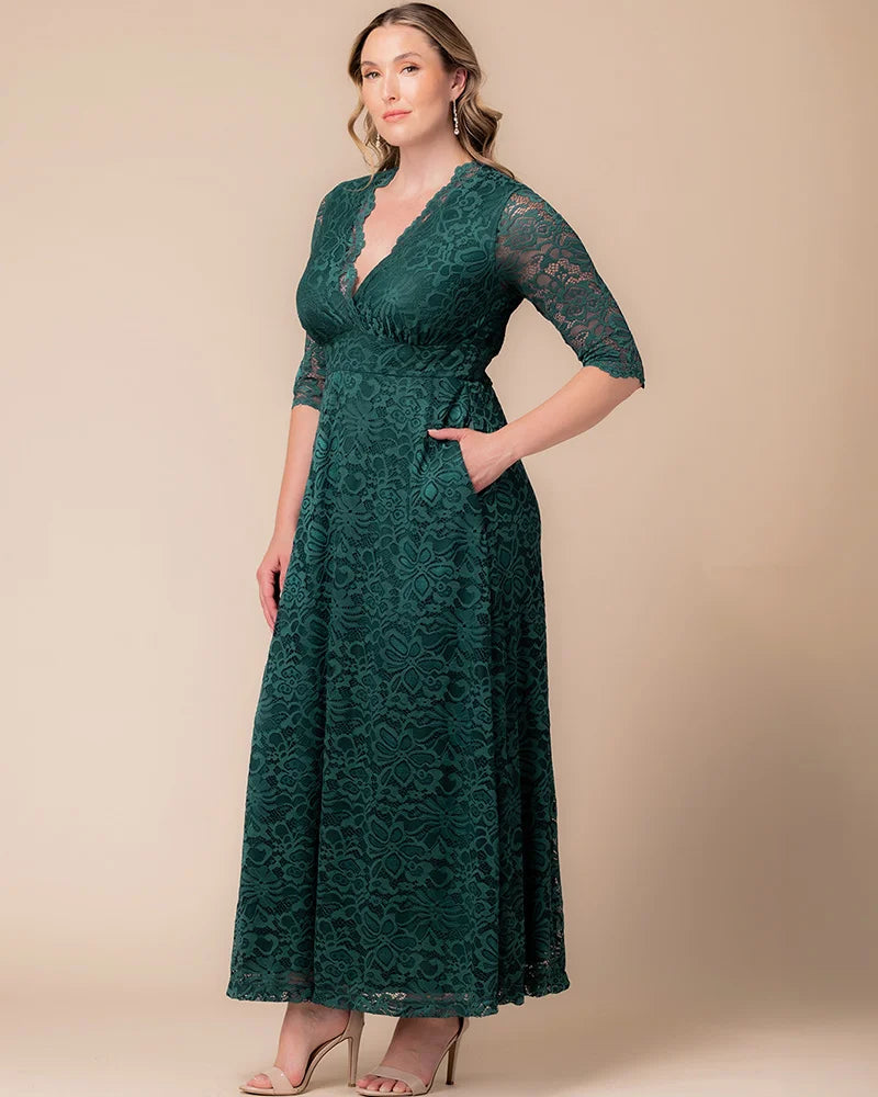 Kiyonna Women's Plus Size Maria Lace Evening Gown - Emerald Green Kiyonna Women's Plus Size Maria Lace Evening Gown - Emerald Green