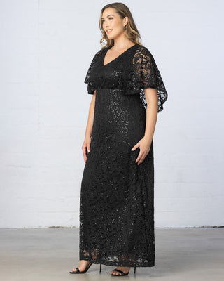 Celestial Cape Sleeve Gown in Onyx