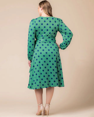 Socialite Sweetheart Polka Dot Wrap Dress in Green Polka Dot
