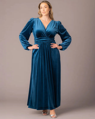 Vivienne Velvet Evening Gown in Teal Topaz