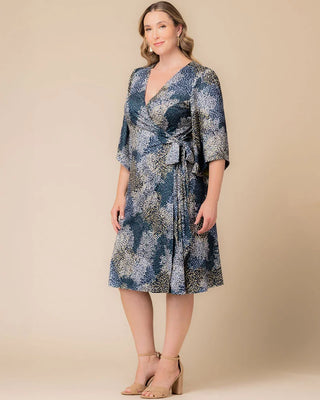 Gemini Wrap Dress in Blue Impressionist Print