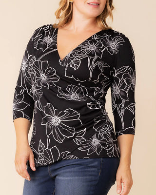 Femme Fatale Faux Wrap Top in Black Florals