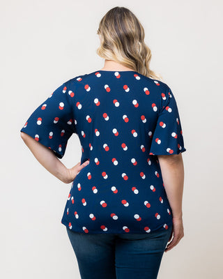Stella Faux Wrap Top in Navy Dot Duo