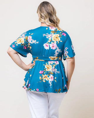 Encore Print Top in Teal Floral Print