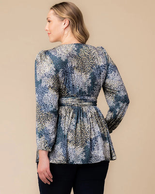 Leah Long Sleeve Tunic Top in Blue Impressionist Print