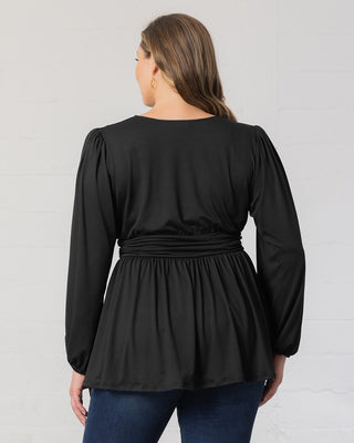 Leah Long Sleeve Tunic Top in Black Noir