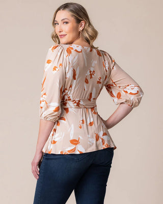 Nina Wrap Top in Artful Sunset Blooms