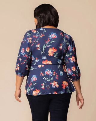 Nina Wrap Top in Vibrant Navy Florals