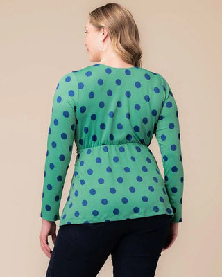 Abigail Long Sleeve Twist Top in Green Polka Dot