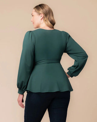 Natasha Long Sleeve Wrap Top in Hunter Green