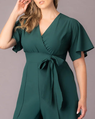 Evelyn Cropped Wide Leg Jumpsuit in Hunter Green