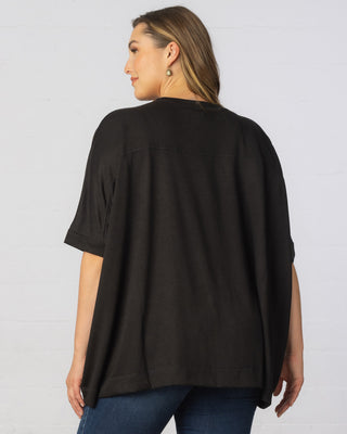 Mid-Length Sleeve Asymmetrical Cape Top in Black