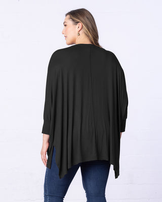 Long Sleeved Hi-Lo Cape Tunic Top in Black