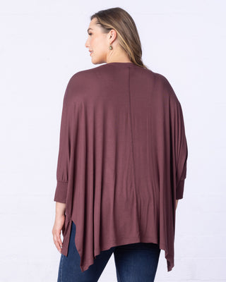 Long Sleeved Hi-Lo Cape Tunic Top in Plum Passion