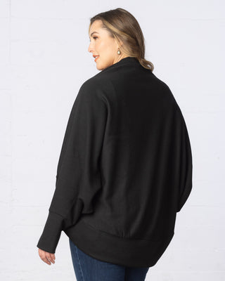 Dolman-Sleeved Shawl Cardigan with Thumbholes in Black