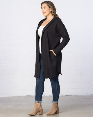 Open Front Longline Hooded Cardigan in Black