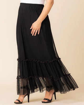 Isla Tiered Mesh Maxi Skirt in Black Noir