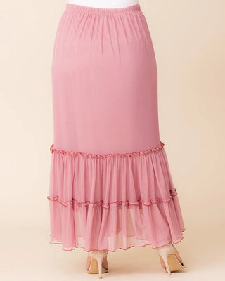 Isla Tiered Mesh Maxi Skirt in Rose Quartz