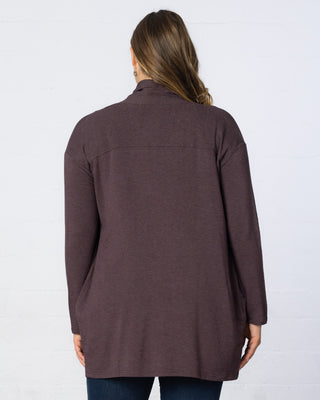 Longline Cardigan with Back Yoke in Majestic Purple