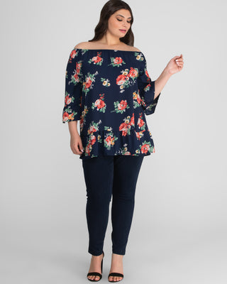 Felicity Casual Plus Size Tunic Top in Blue Floral Print