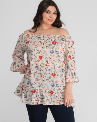 Felicity Casual Plus Size Tunic Top in Ivory Floral Print