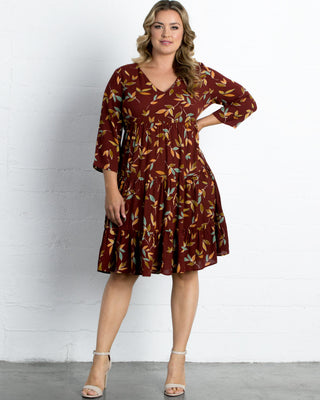 Issy Tiered Tunic Dress  in Warm Leaf Motif