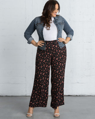 Kora Print Wide-Leg Pants  in Midnight Daisy Print