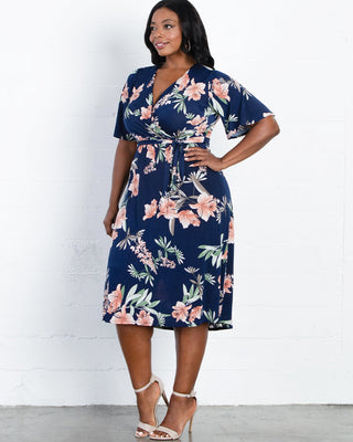 Melody Faux Wrap Dress  in Navy/Pink