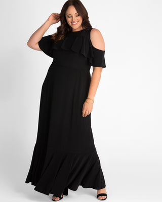 Piper Cold Shoulder Maxi Dress  in Black Noir