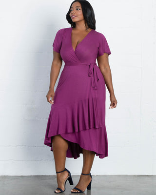 Rayna Plus Size Cocktail Wrap Dress  in Purple Magic