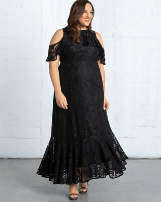 Riviera Lace Evening Gown  in Black Noir