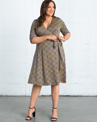Essential Wrap Dress  in Golden Geometric Print