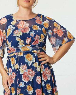 Katarina Mesh Dress  in Brushed Florals