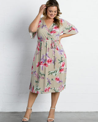 Melody Faux Wrap Dress  in Taupe Floral Print
