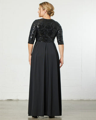 Paris Pleated Sequin Gown in Onyx