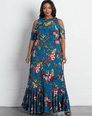 Piper Cold Shoulder Maxi Dress  in Amaryllis Blooms