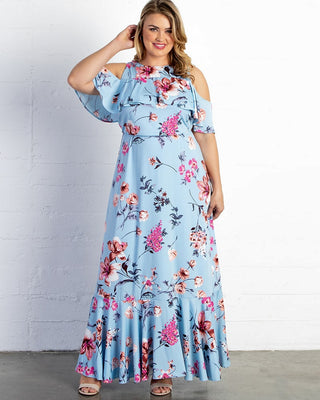 Piper Cold Shoulder Maxi Dress  in Breezy Blue Florals