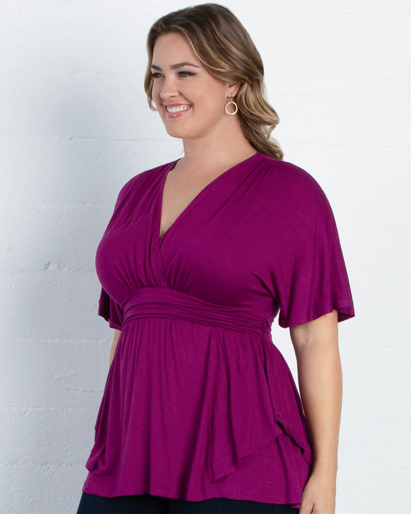 Final Sale Plus Size Chiffon Faux Wrap Blouse in Purple and