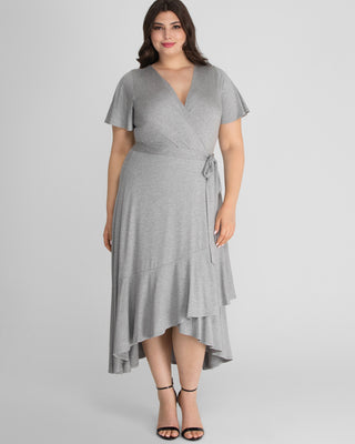 Rayna Plus Size Cocktail Wrap Dress  in Heather Grey
