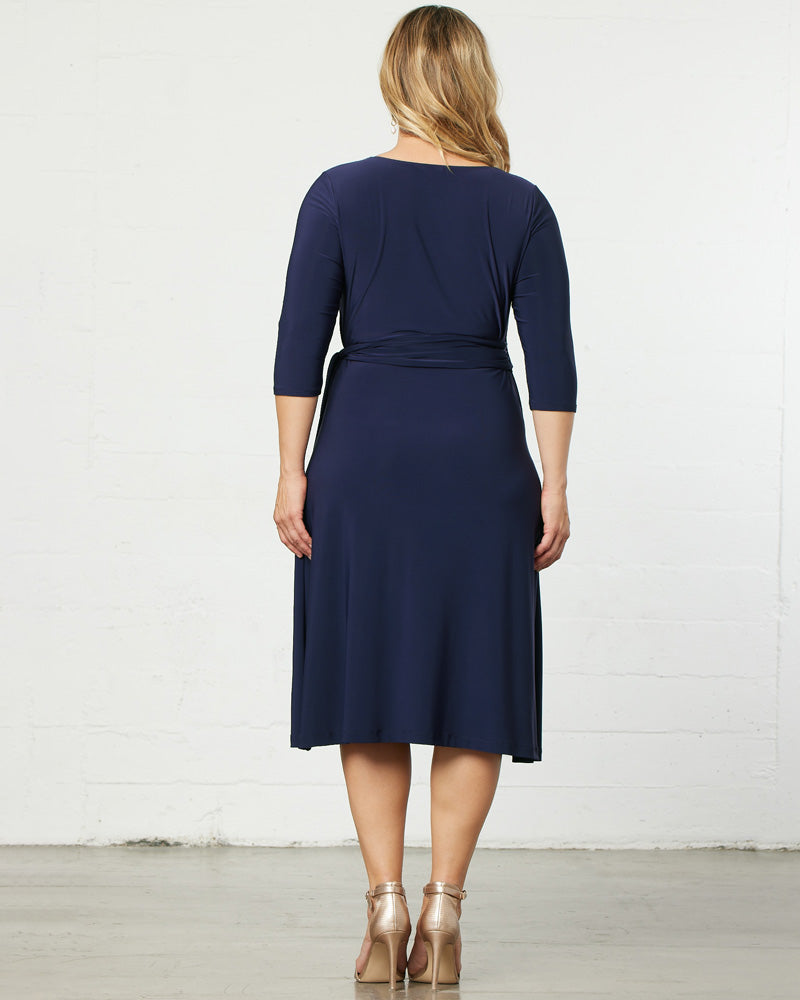 Kiyonna Women's Plus Size Sweetheart Knit Wrap Dress with 3/4 Sleeves, Navy Blue, 0X Kiyonna Women's Plus Size Sweetheart Knit Wrap Dress with 3/4 Sleeves, Navy Blue, 0X